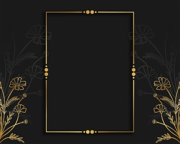 Free vector golden frame with decorative floral design in black background