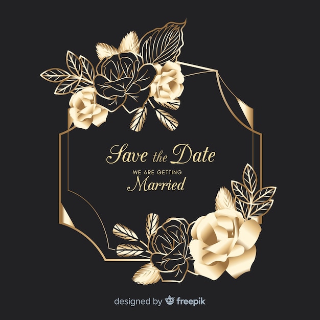 Free vector golden frame with flowers