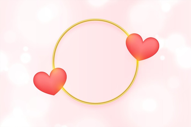 Golden frame with two hearts valentines day background