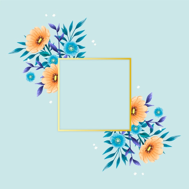 Golden frame with winter flowers