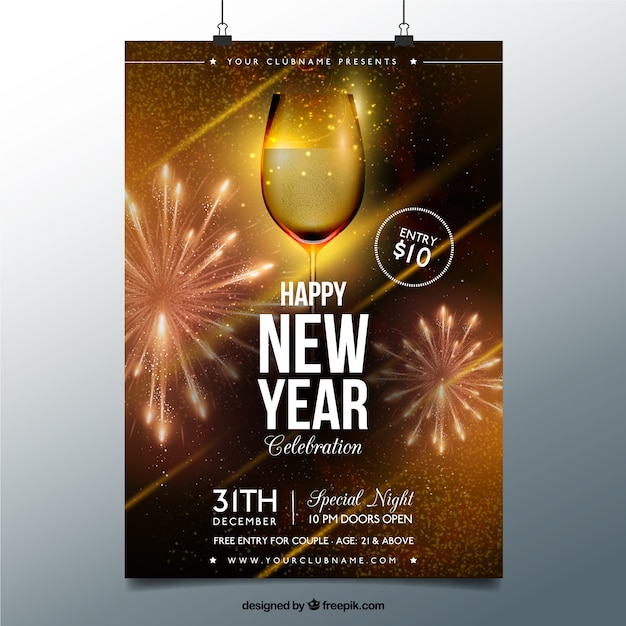 Golden glass of champagne new year poster