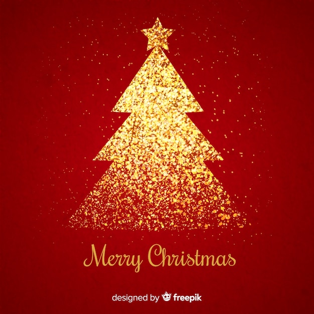 Free Vector golden glitter christmas tree in red background