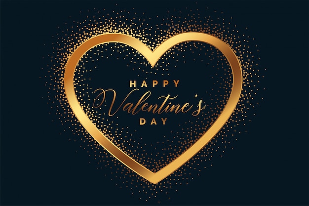 Free vector golden glitter happy valentines day heart greeting card