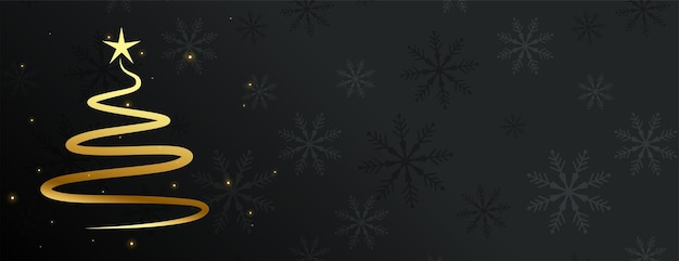 Free Vector golden hand drawn christmas tree on black banner