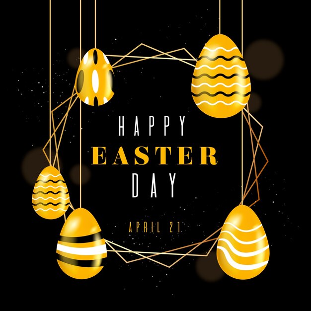 Golden happy easter day design