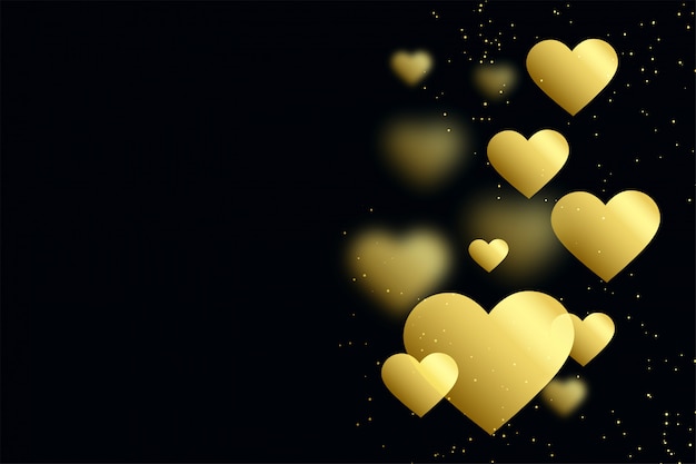 Free vector golden hearts on black background