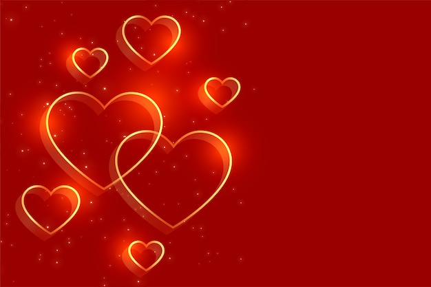 Golden hearts on red background for valentines day