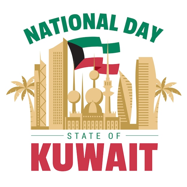 Free Vector golden kuwait city flat design national day