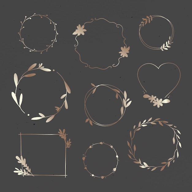 Free vector golden leafy frame set on black background