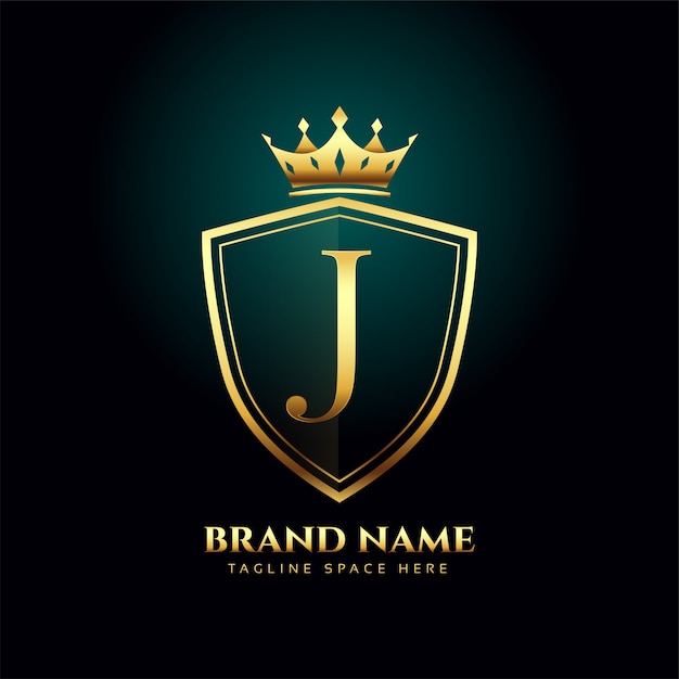 Golden letter J monogram crown logo concept 