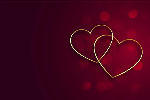 Free Vector golden line hearts on red background for valentines day