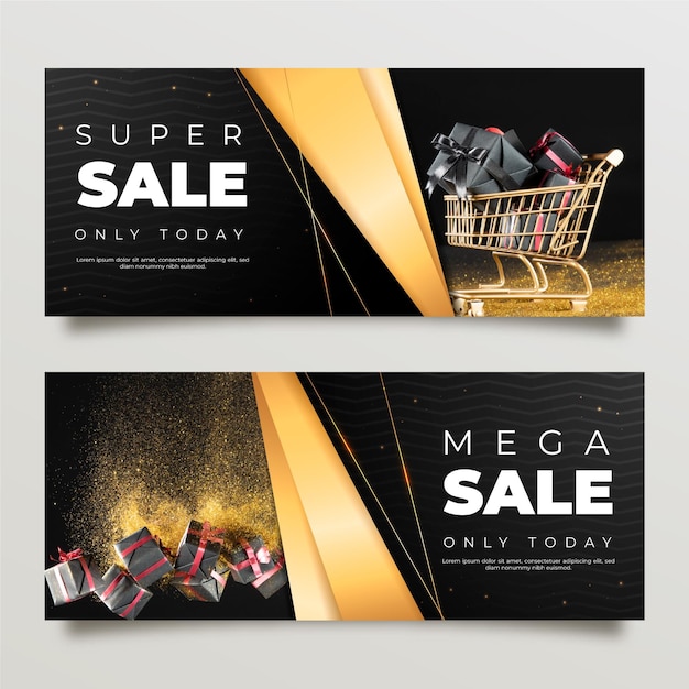 Golden luxury banners with photo template