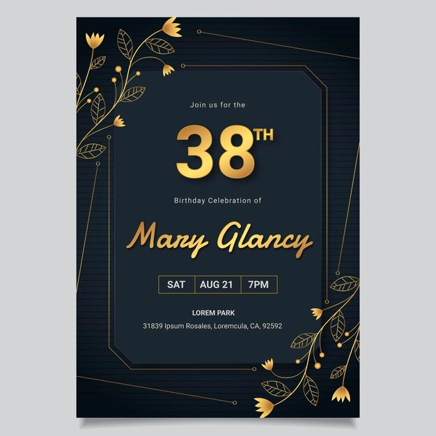 Golden luxury birthday invitation template