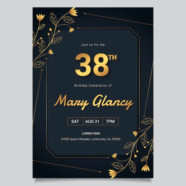 Golden luxury birthday invitation template