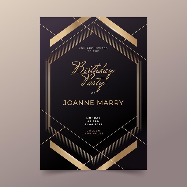 Golden luxury birthday invitation