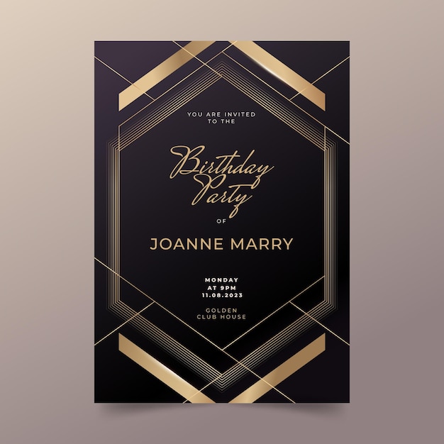 Golden luxury birthday invitation