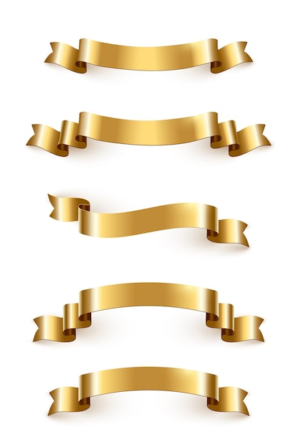 Free Vector golden luxury ribbons set festive design elements isolated on white background