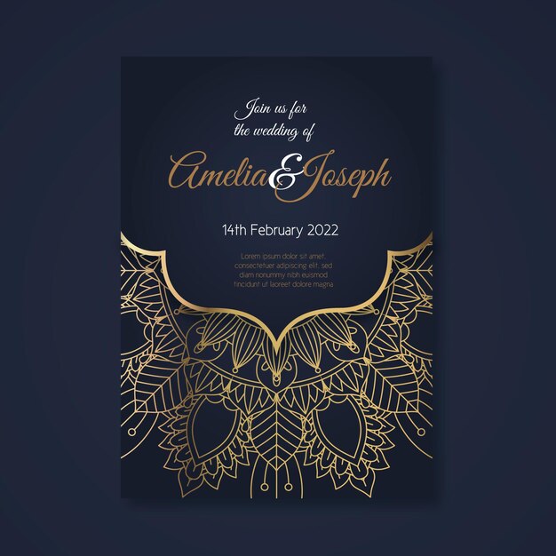 Golden luxury wedding invitation template