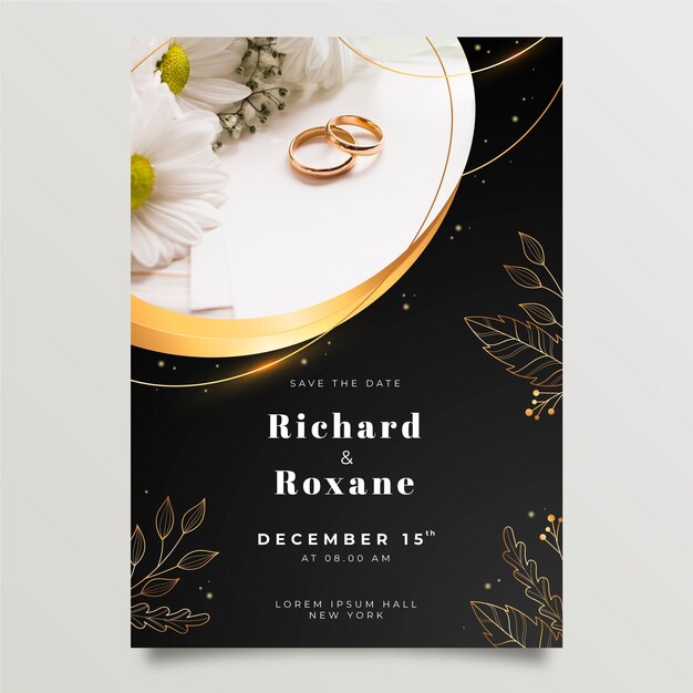 Golden luxury wedding invitation with photo