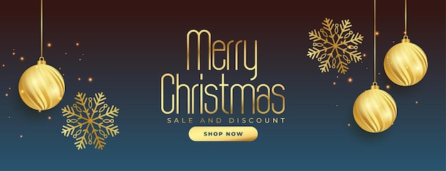 Golden merry christmas decorative 3d elements sale banner