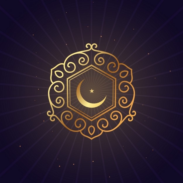 Free Vector golden moon and floral frame