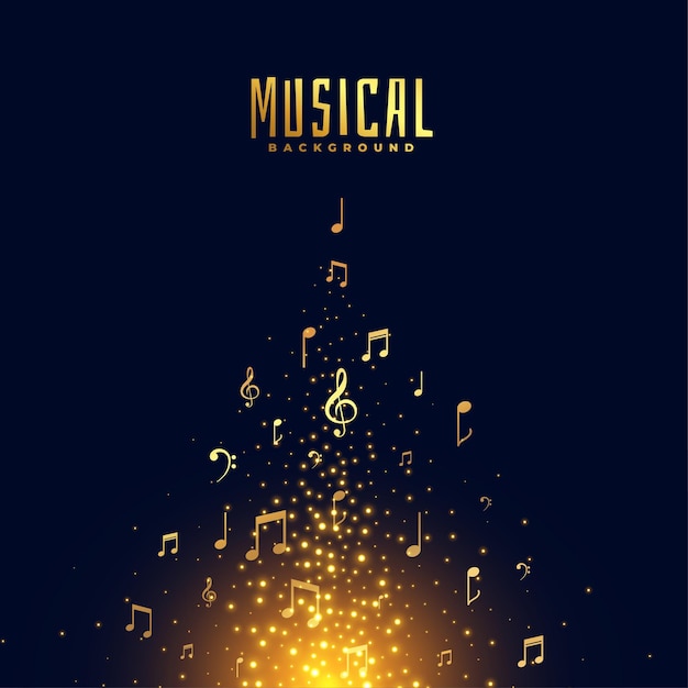 golden musical notes floating background with shiny effect