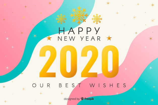 Golden new year 2020 with fluid background