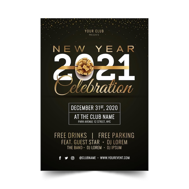 Golden new year 2021 party poster template