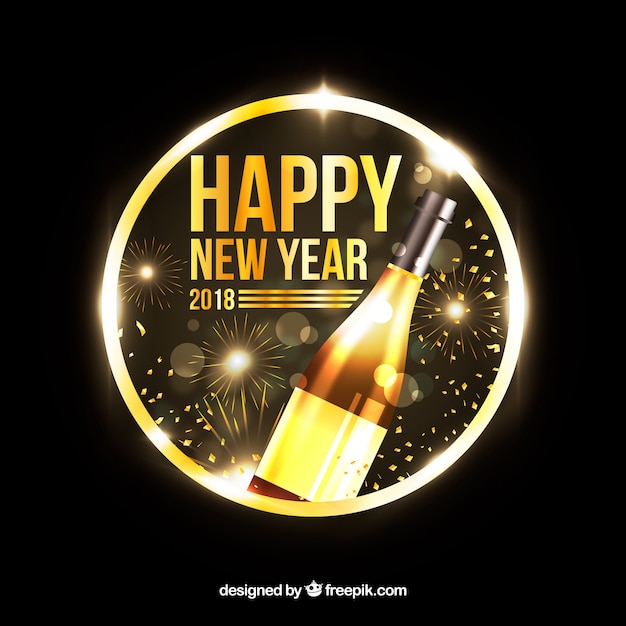 Free Vector golden new year background with champagne