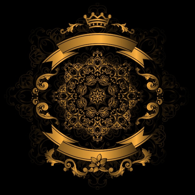 Golden ornamental design on black background