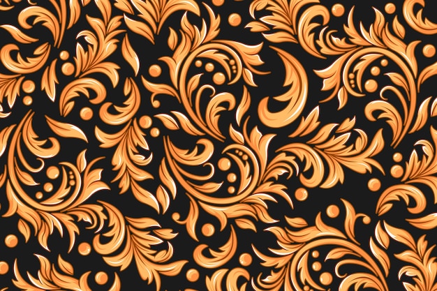 Golden ornamental floral wallpaper