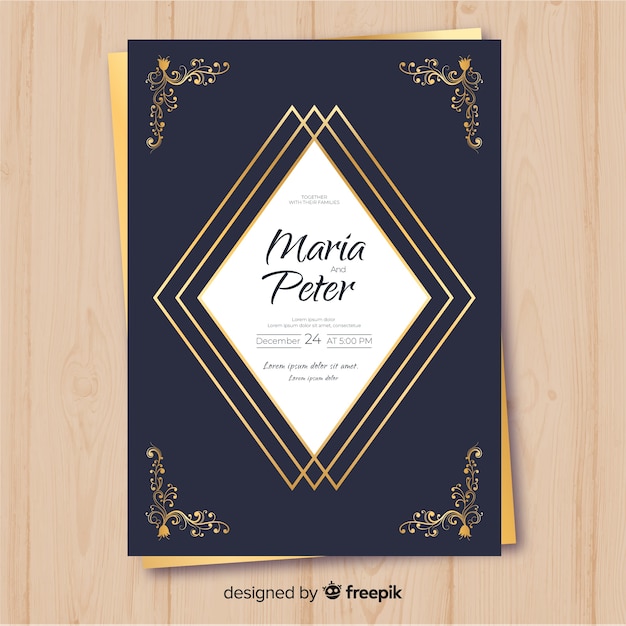 Golden ornaments wedding invitation template