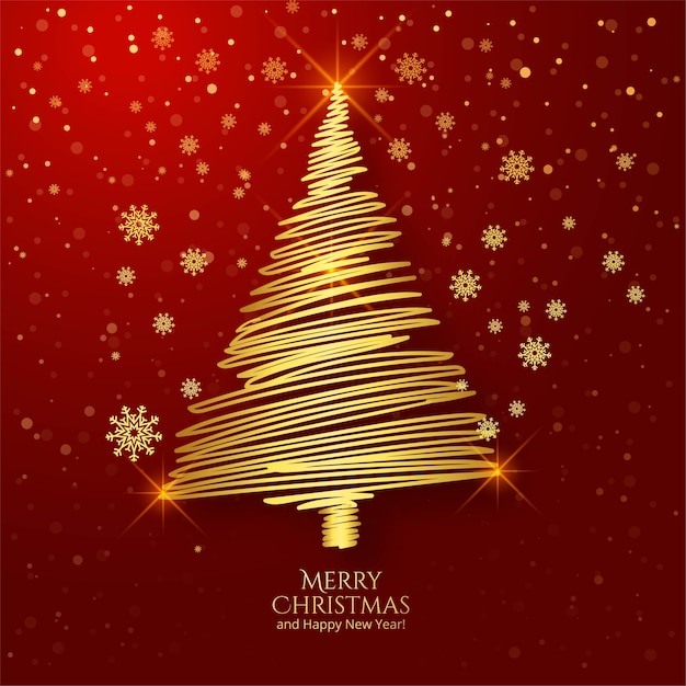 Golden outline christmas tree greeting card background