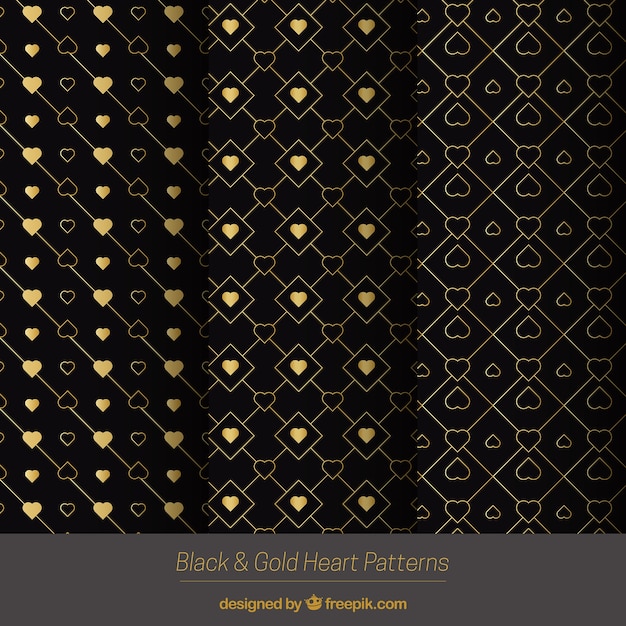 Golden patterns with decorative hearts