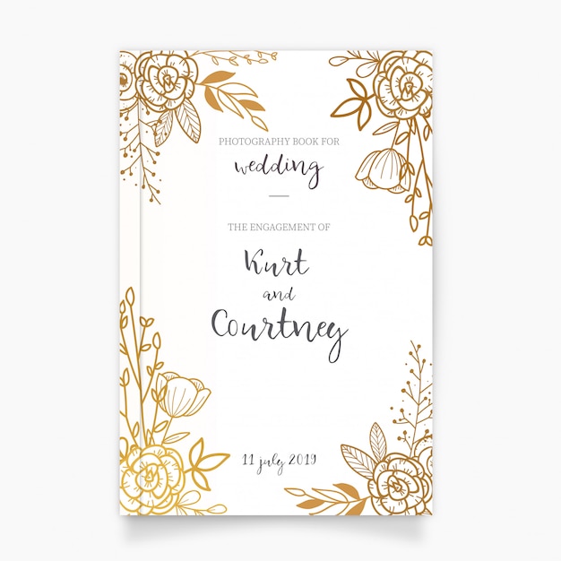 Free vector golden photography book cover for wedding