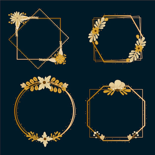 Golden polygonal frames with elegant flowers