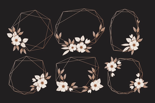 Golden polygonal frames with elegant flowers