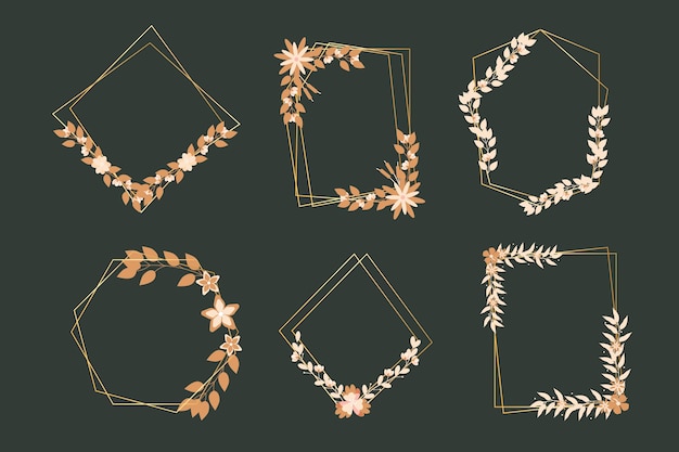 Golden polygonal frames with elegant flowers