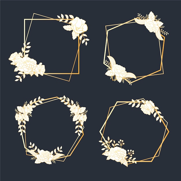 Golden polygonal frames with elegant flowers