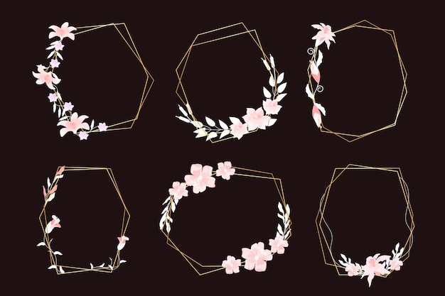 Golden polygonal frames with elegant flowers