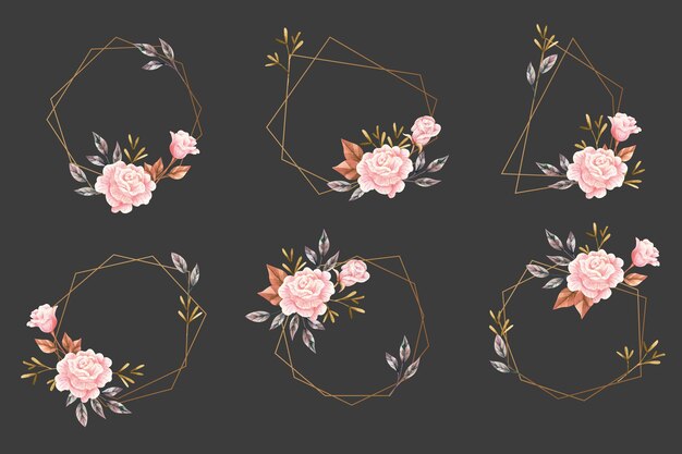 Golden polygonal frames with elegant flowers