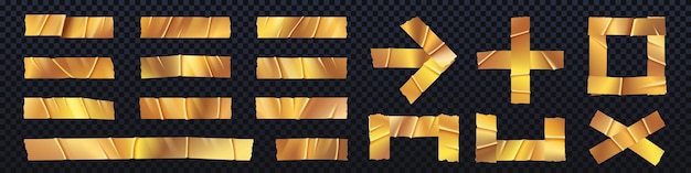 Free Vector golden realistic duct tape isolated pieces vector