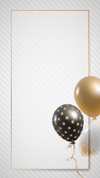 Golden rectangular balloons frame design mobile phone wallpaper vector