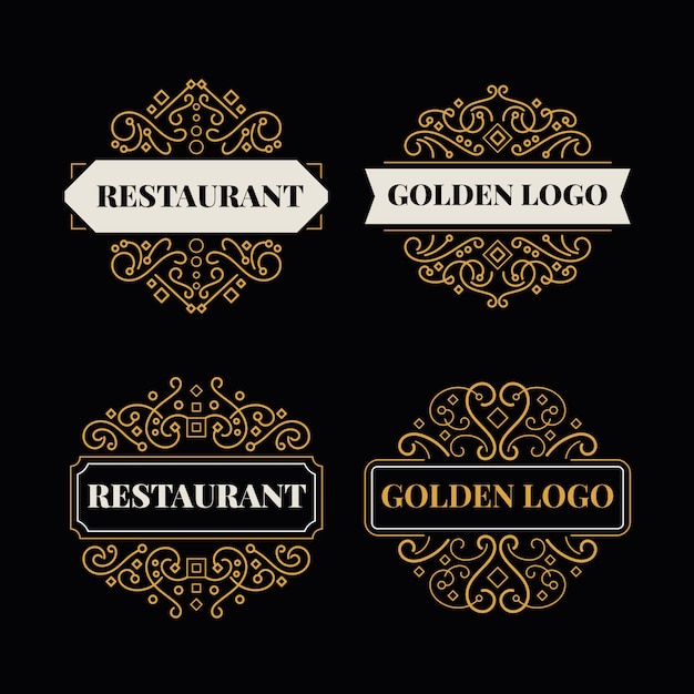 Golden retro restaurant logo collection