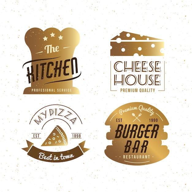 Free Vector golden retro restaurant logo collection