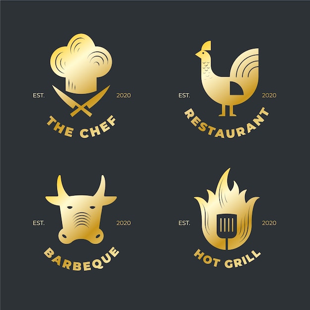 Free vector golden retro restaurant logo collection