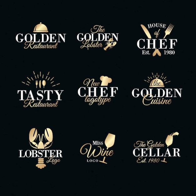 Golden retro restaurant logo collection