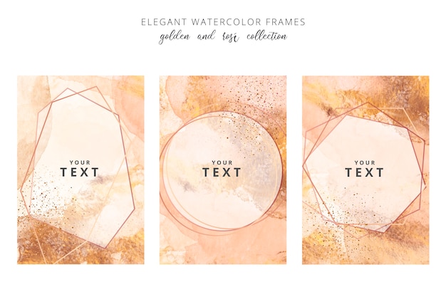 Free vector golden and rose watercolor frames