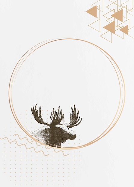 Golden round deer frame vector