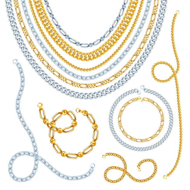 Free Vector golden and silver chains necklaces